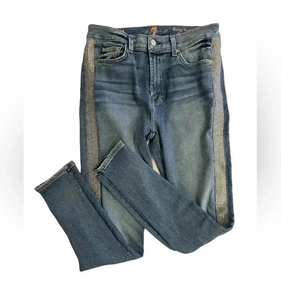 7 FOR ALL MANKIND Luxe Vintage High Waist Ankle Skinny Jean Silver Stripe 29/8 - Picture 10 of 15